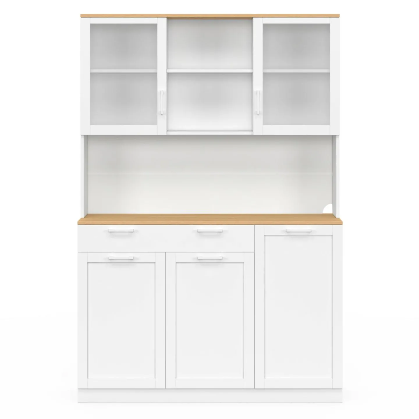 Buffet de cuisine vitré 120 cm 5 portes + 1 tiroir blanc et plateau façon hêtre*IDMarket Outlet
