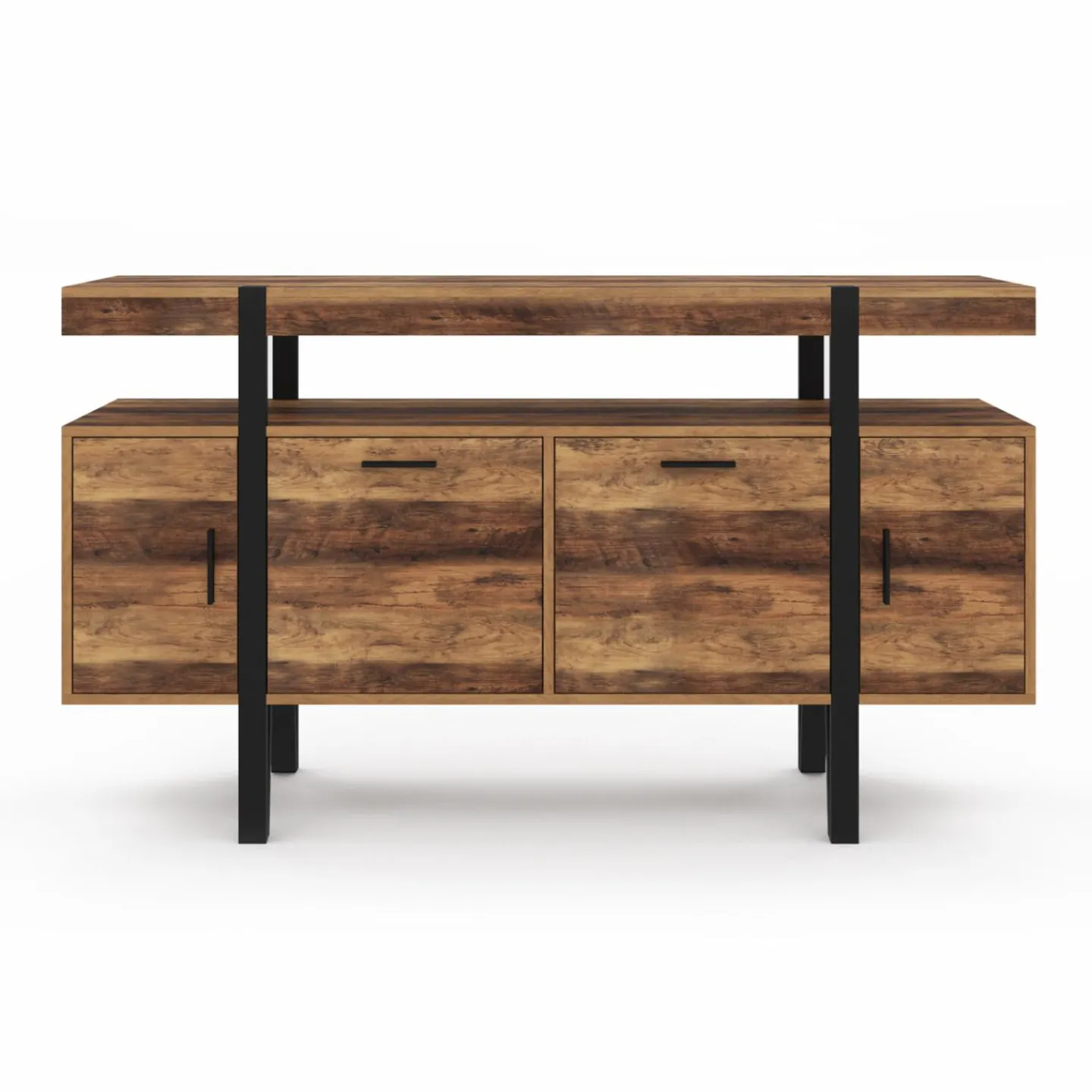 Buffet de salon industriel 4 portes bois et noir*IDMarket Discount
