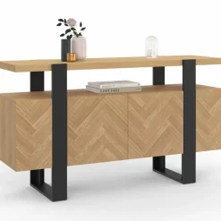 Buffet effet chevrons et noir avec 4 portes 140 cm*IDMarket Clearance