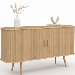 Buffet en bois 140 cm effet lattes avec 2 portes coulissantes*IDMarket Clearance