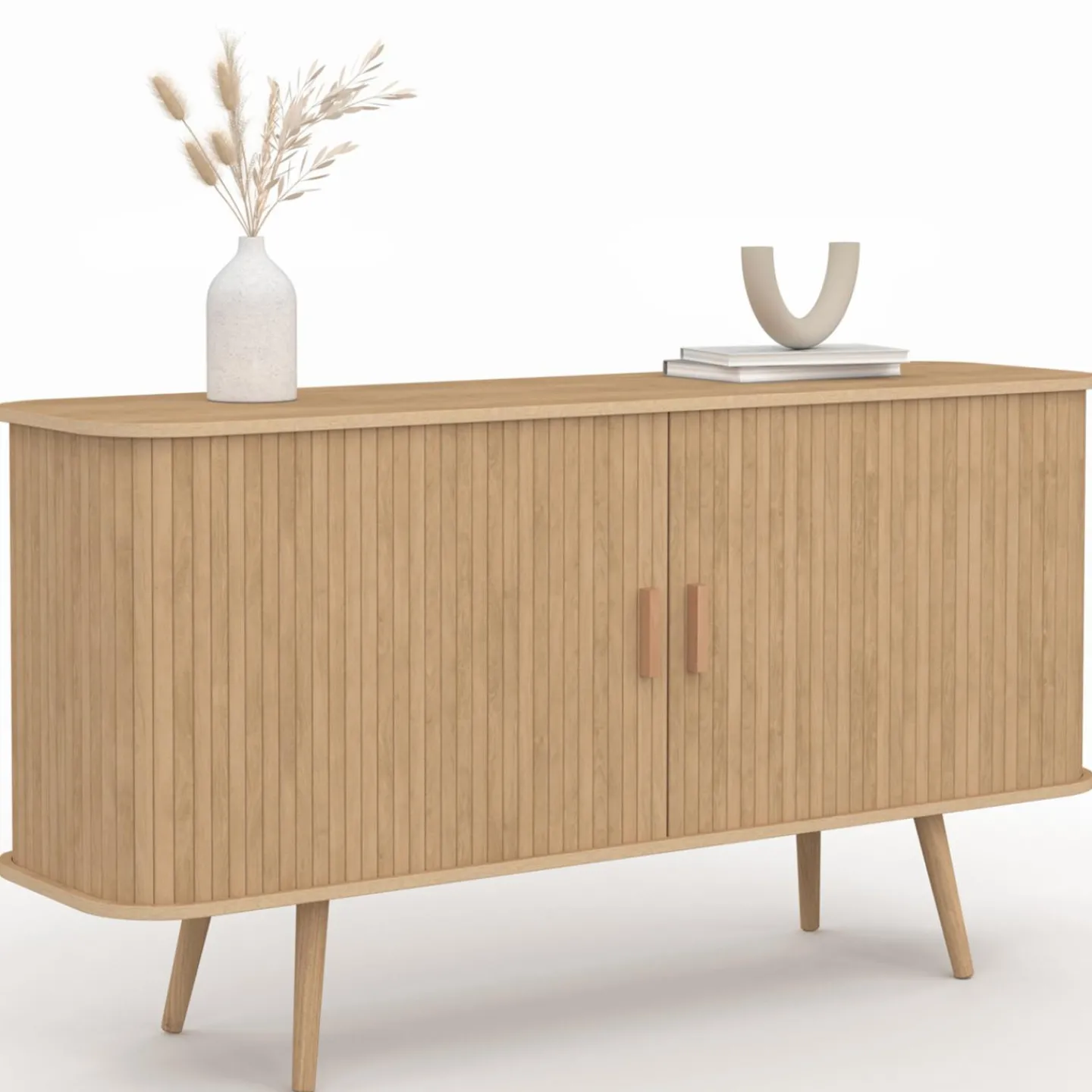 Buffet en bois 140 cm effet lattes avec 2 portes coulissantes*IDMarket Clearance