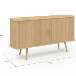 Buffet en bois 140 cm effet lattes avec 2 portes coulissantes*IDMarket Clearance