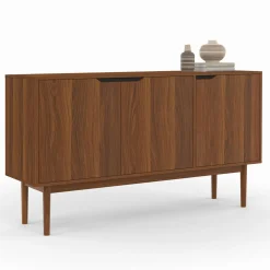 Buffet en bois 140 cm vintage avec 3 portes effet noyer*IDMarket