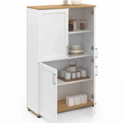 Buffet haut blanc et bois avec 4 portes 125 cm*IDMarket Sale