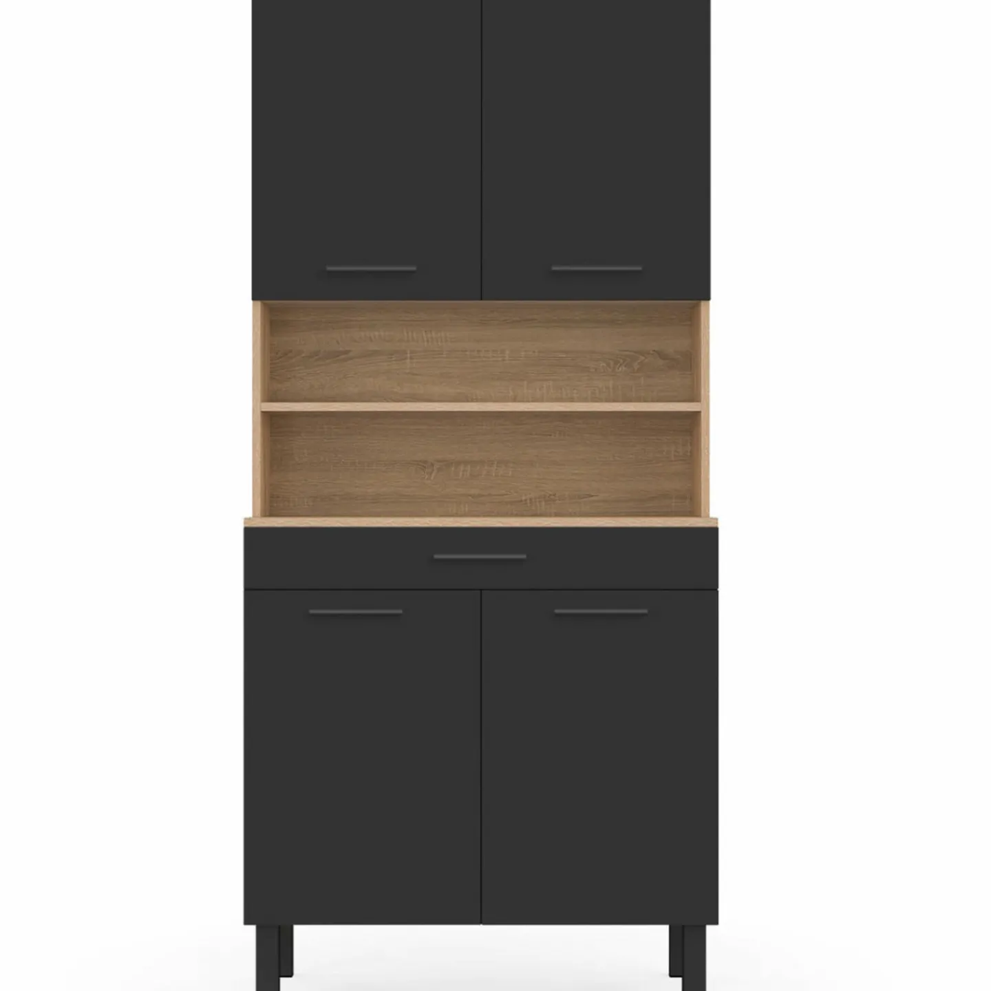 Buffet haut de cuisine bois façon hêtre 80 cm 4 portes + tiroir noir*IDMarket