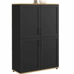 Buffet haut noir et bois avec 4 portes 125 cm*IDMarket Best