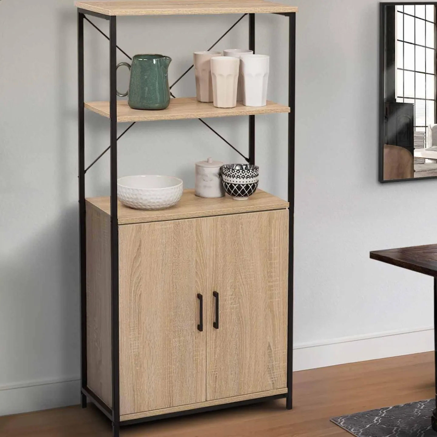 Buffet haut style industriel 2 portes avec étagères*IDMarket