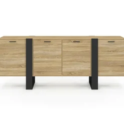 Buffet industriel 200 cm enfilade XXL bois et noir*IDMarket Hot