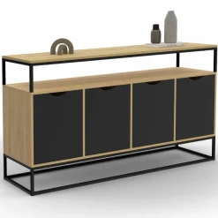 Buffet industriel avec 4 portes noires*IDMarket Hot