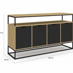 Buffet industriel avec 4 portes noires*IDMarket Hot