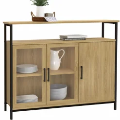 Buffet industriel avec 2 portes vitrées et placards 100 cm*IDMarket Outlet