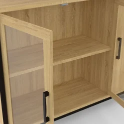 Buffet industriel avec 2 portes vitrées et placards 100 cm*IDMarket Outlet