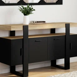 Buffet noir avec plateau bois 140 cm 4 portes*IDMarket Outlet