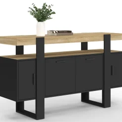 Buffet noir avec plateau bois 140 cm 4 portes*IDMarket Outlet