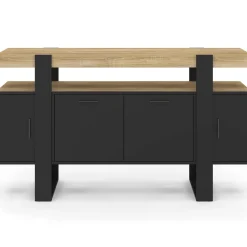 Buffet noir avec plateau bois 140 cm 4 portes*IDMarket Outlet
