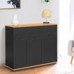 Buffet noir et bois 3 portes et 1 tiroir*IDMarket Best