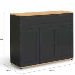 Buffet noir et bois 3 portes et 1 tiroir*IDMarket Best