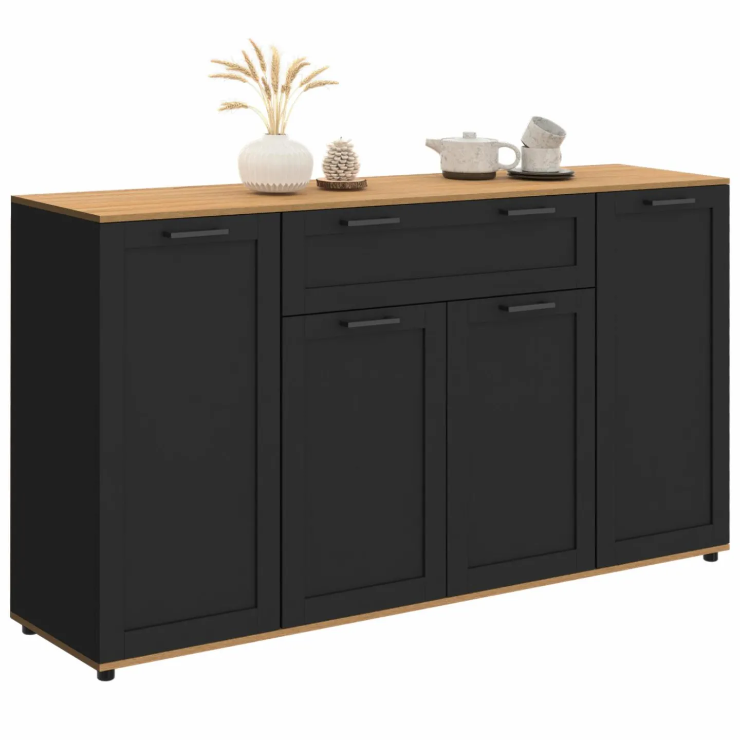 Buffet noir et bois 4 portes 1 tiroir*IDMarket Clearance