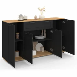 Buffet noir et bois 4 portes 1 tiroir*IDMarket Clearance
