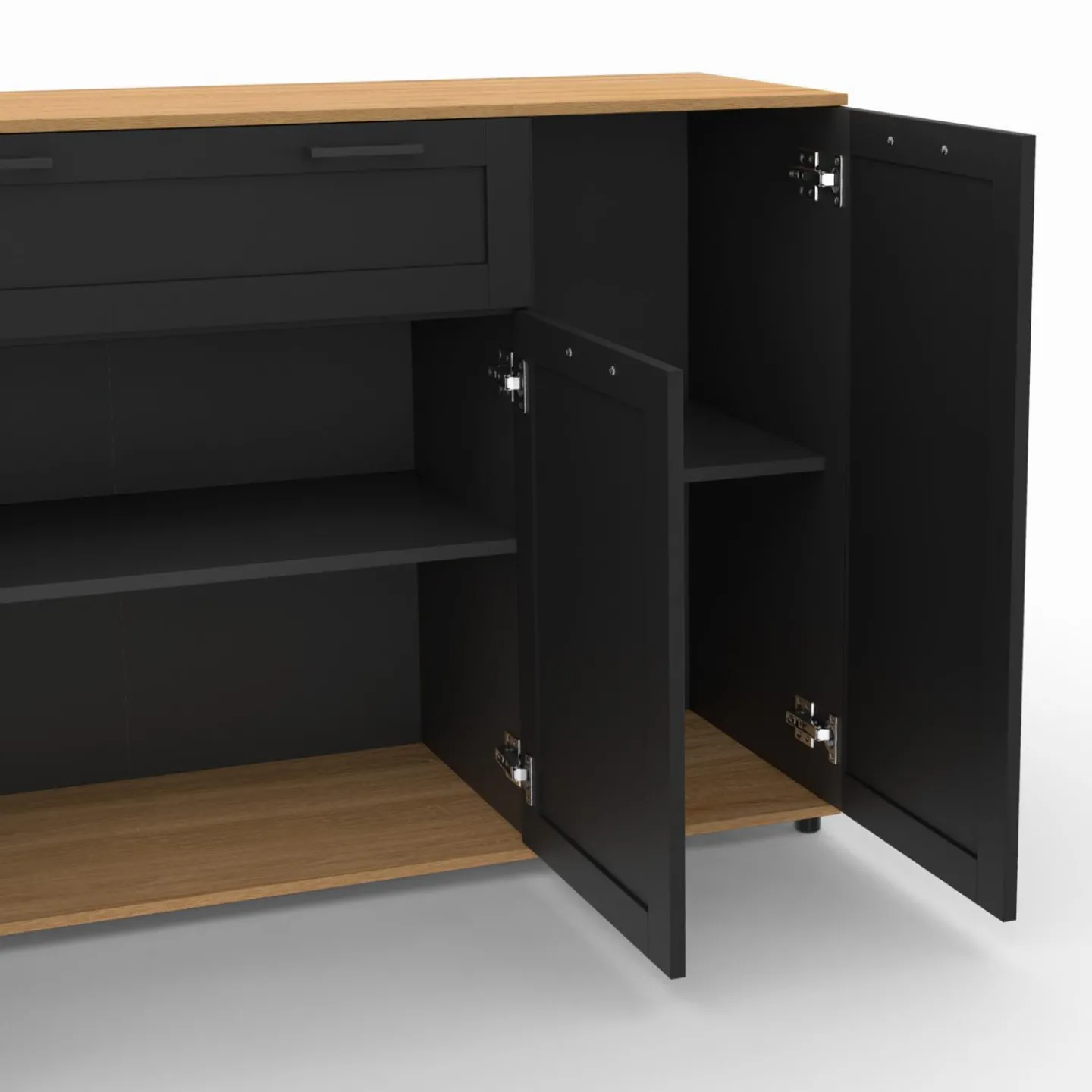 Buffet noir et bois 4 portes 1 tiroir*IDMarket Clearance