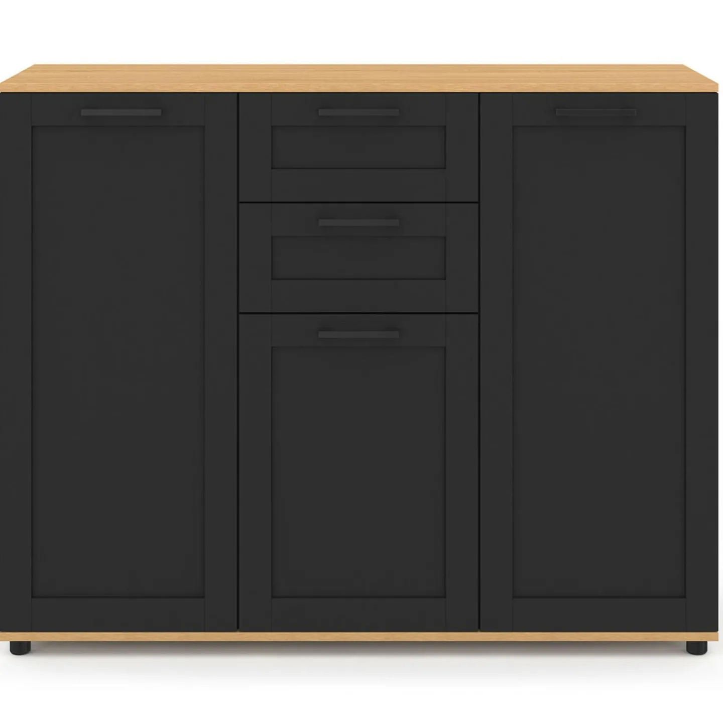 Buffet noir et plateau bois 100 cm avec 3 portes et 2 tiroirs*IDMarket Clearance