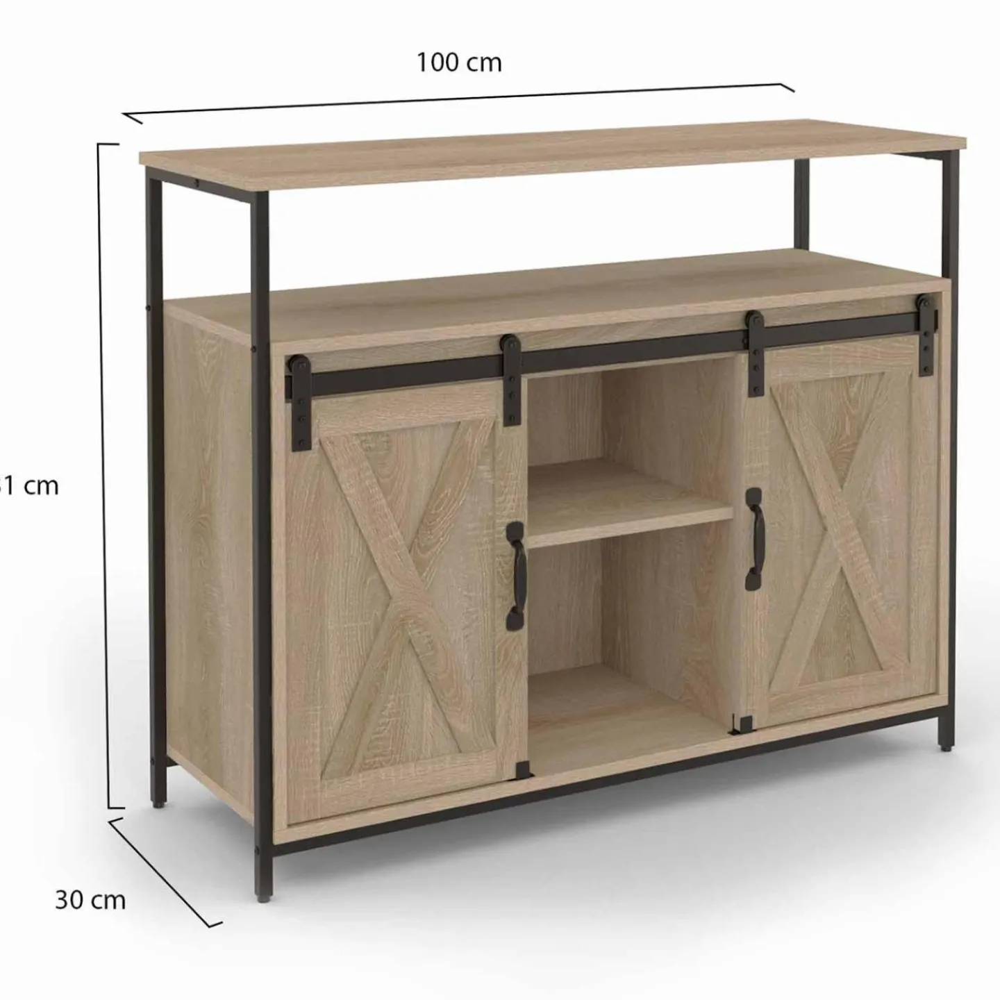 Buffet portes coulissantes grange bois clair effet vieilli*IDMarket Sale