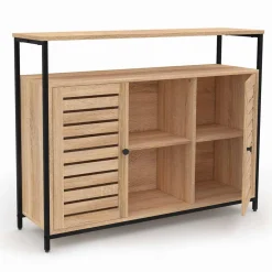 Buffet portes persiennes bois et métal noir*IDMarket Hot