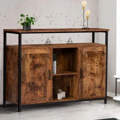 Buffet style industriel 2 portes effet bois vieilli 100 cm*IDMarket Discount