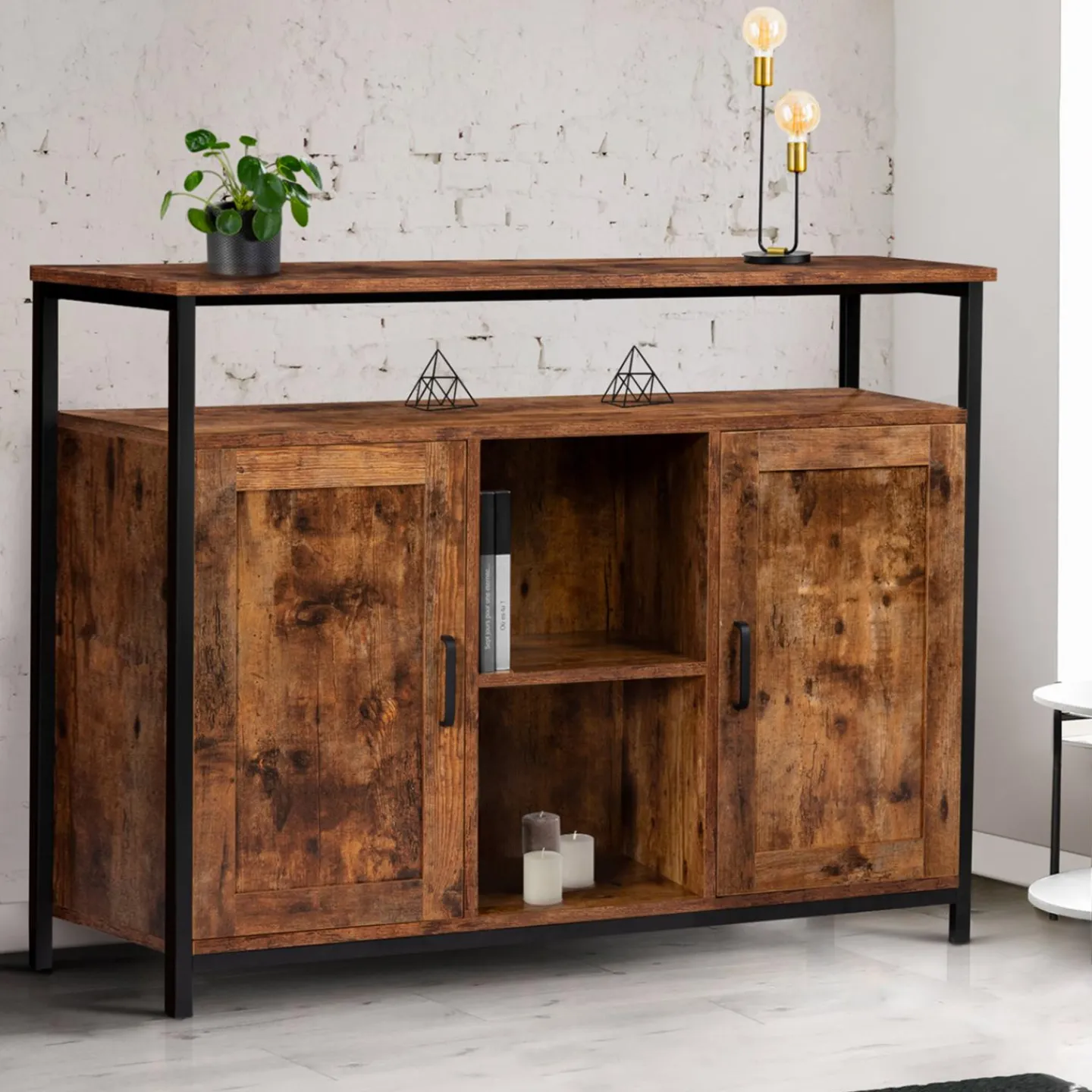 Buffet style industriel 2 portes effet bois vieilli 100 cm*IDMarket Discount