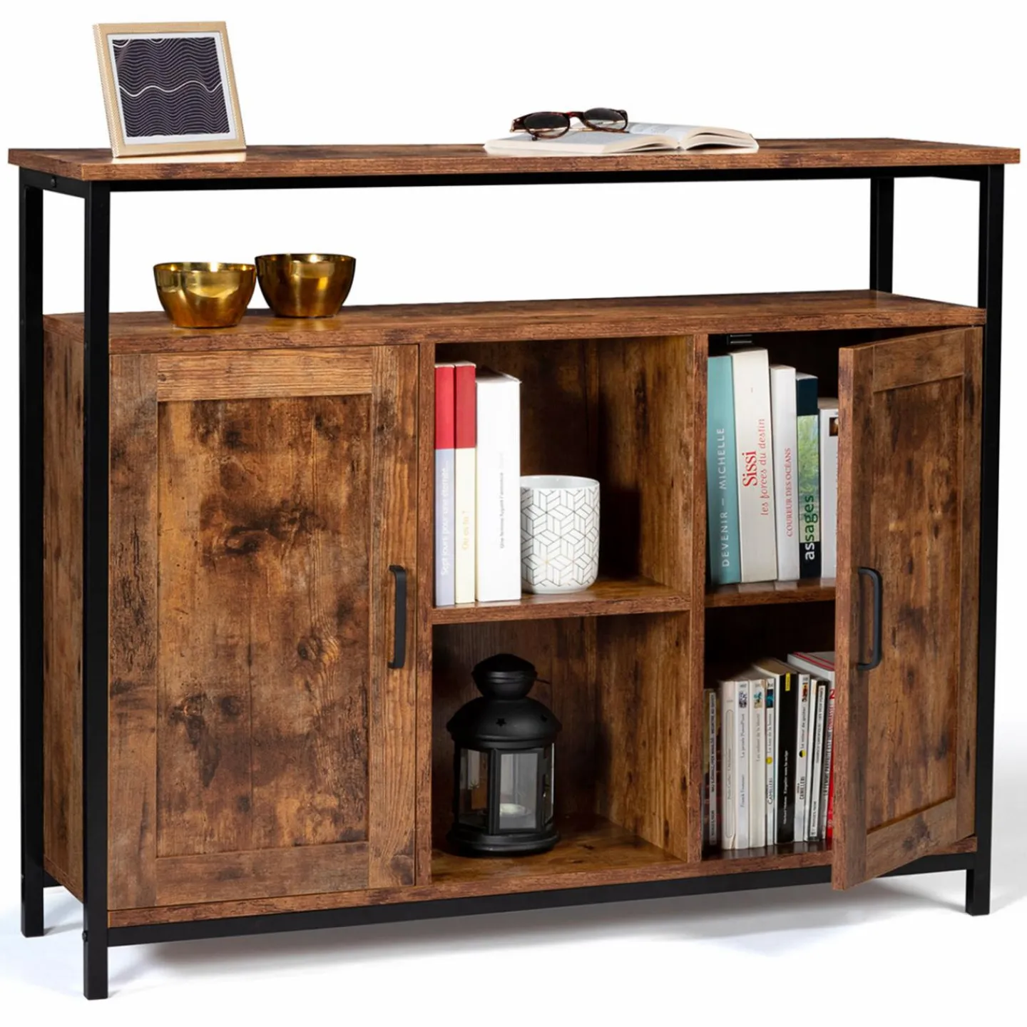 Buffet style industriel 2 portes effet bois vieilli 100 cm*IDMarket Discount