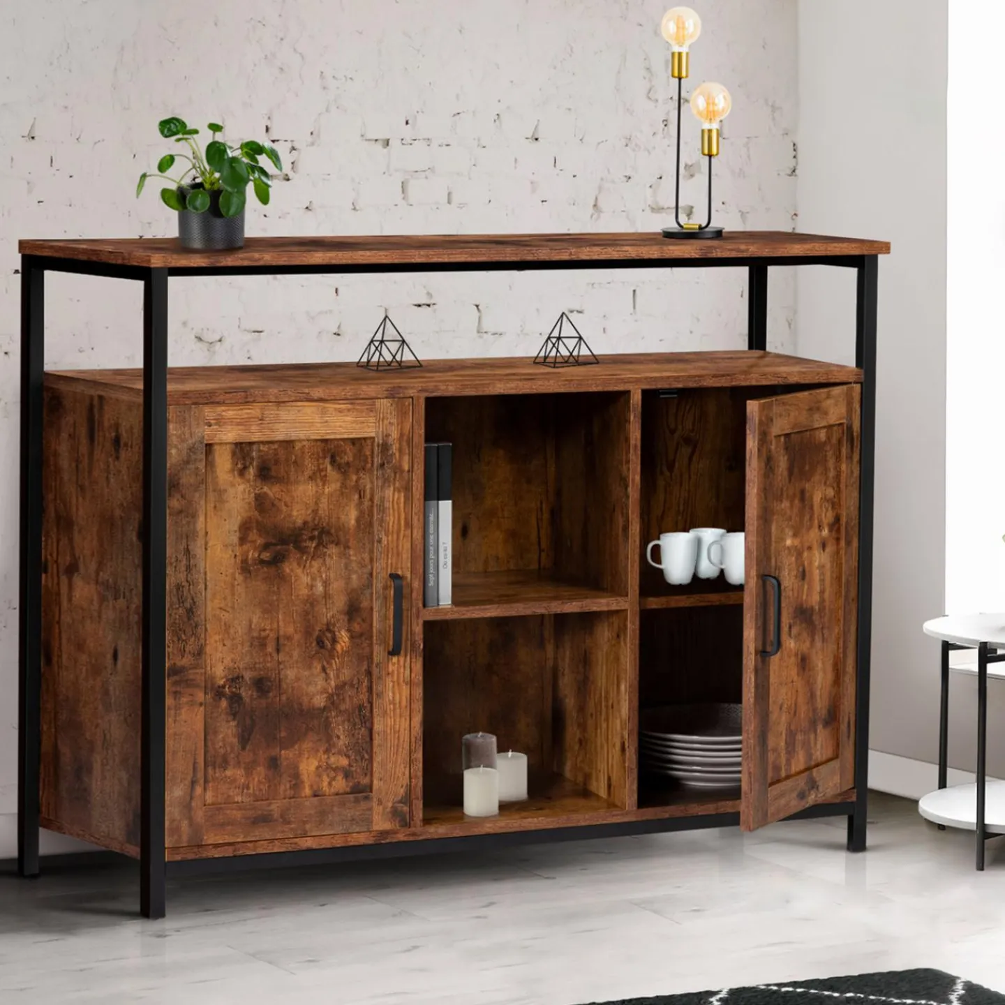 Buffet style industriel 2 portes effet bois vieilli 100 cm*IDMarket Discount