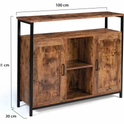Buffet style industriel 2 portes effet bois vieilli 100 cm*IDMarket Discount