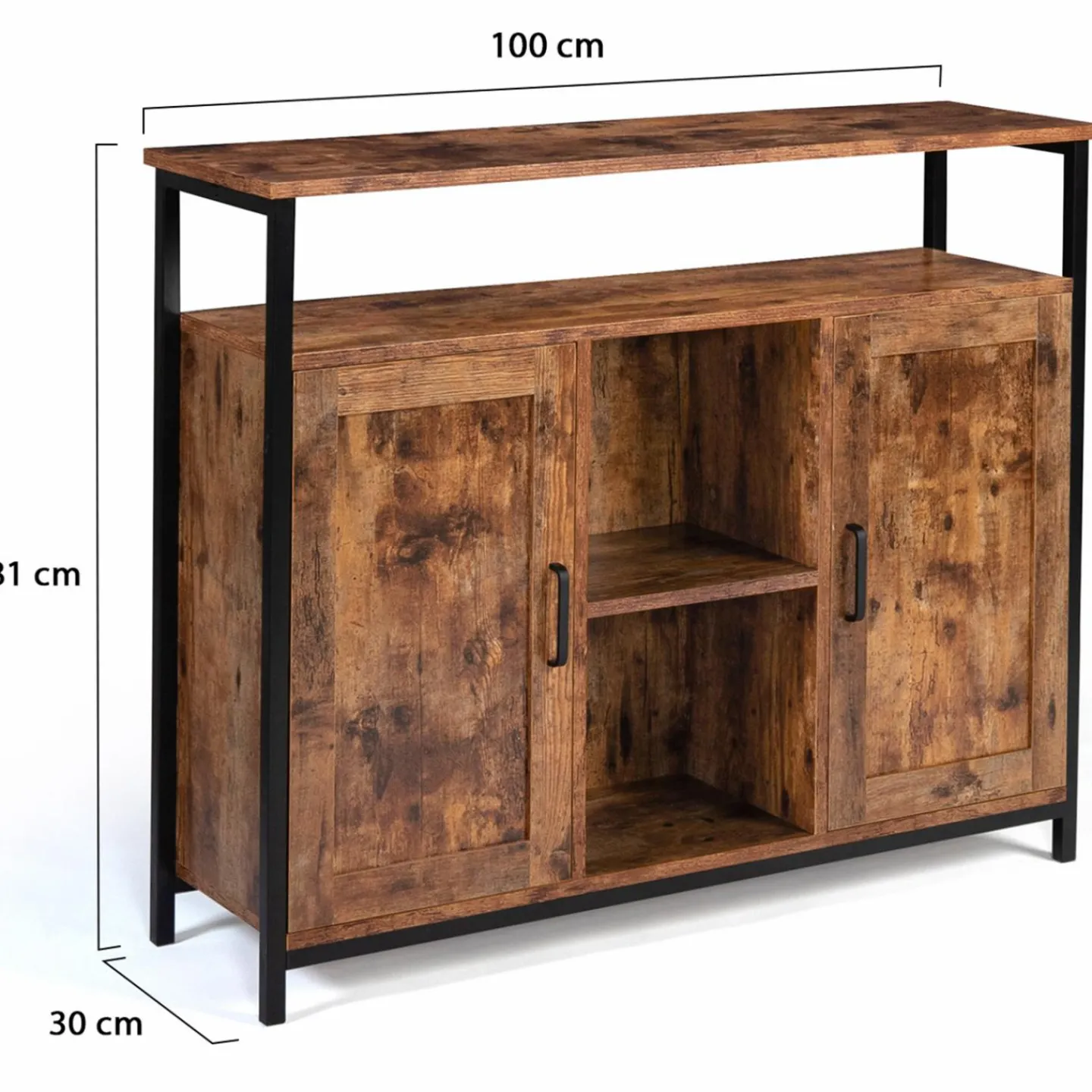 Buffet style industriel 2 portes effet bois vieilli 100 cm*IDMarket Discount