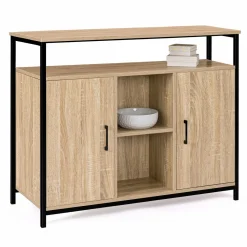 Buffet style industriel avec 2 portes et étagères en bois et métal noir 100 cm*IDMarket