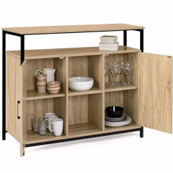 Buffet style industriel avec 2 portes et étagères en bois et métal noir 100 cm*IDMarket