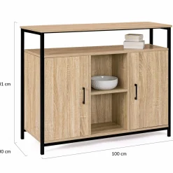 Buffet style industriel avec 2 portes et étagères en bois et métal noir 100 cm*IDMarket