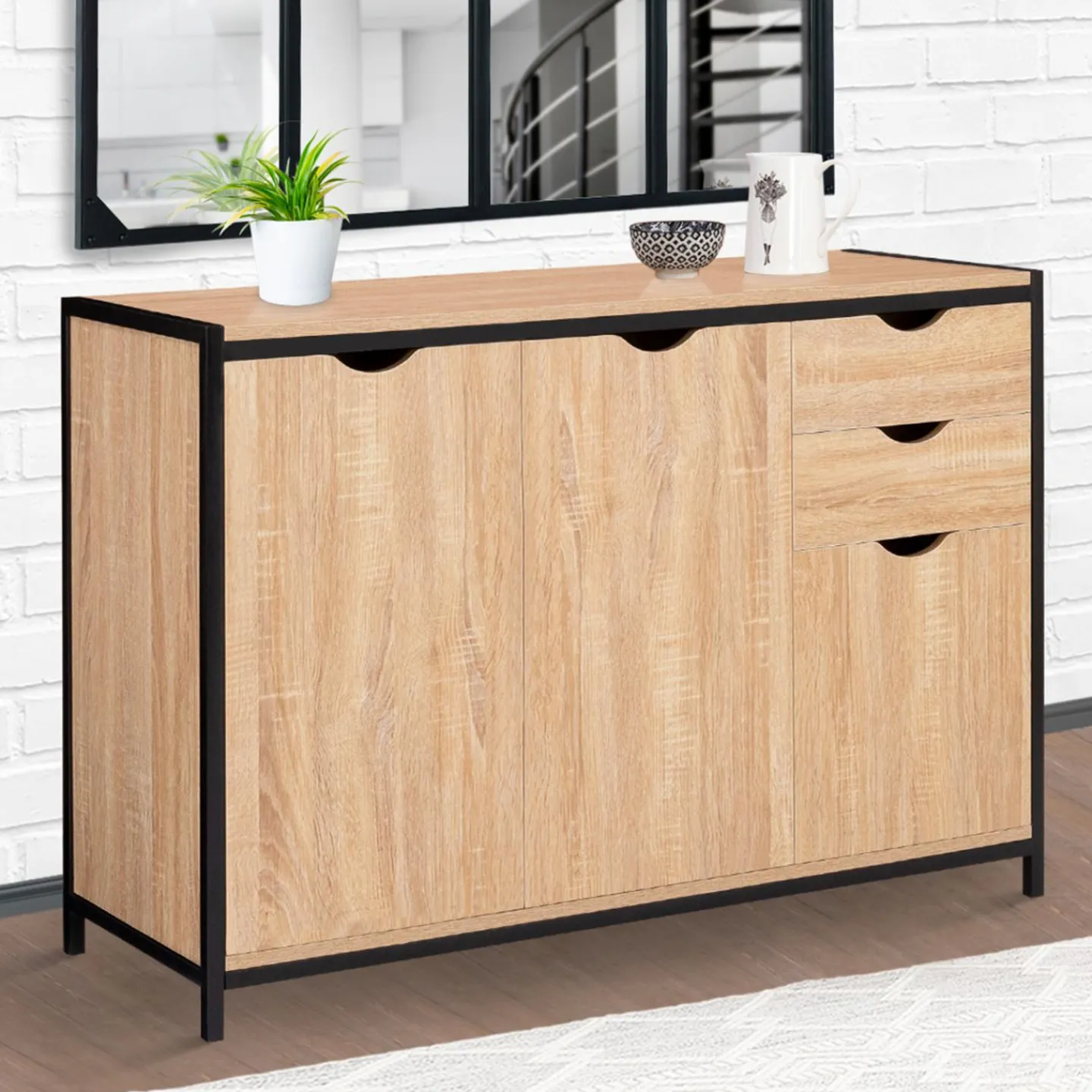 Buffet style industriel bois et métal noir 110 cm*IDMarket Discount