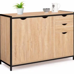 Buffet style industriel bois et métal noir 110 cm*IDMarket Discount
