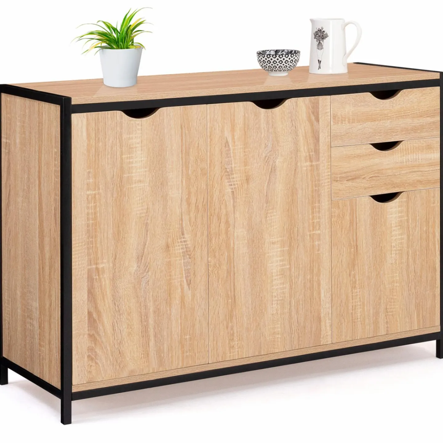 Buffet style industriel bois et métal noir 110 cm*IDMarket Discount