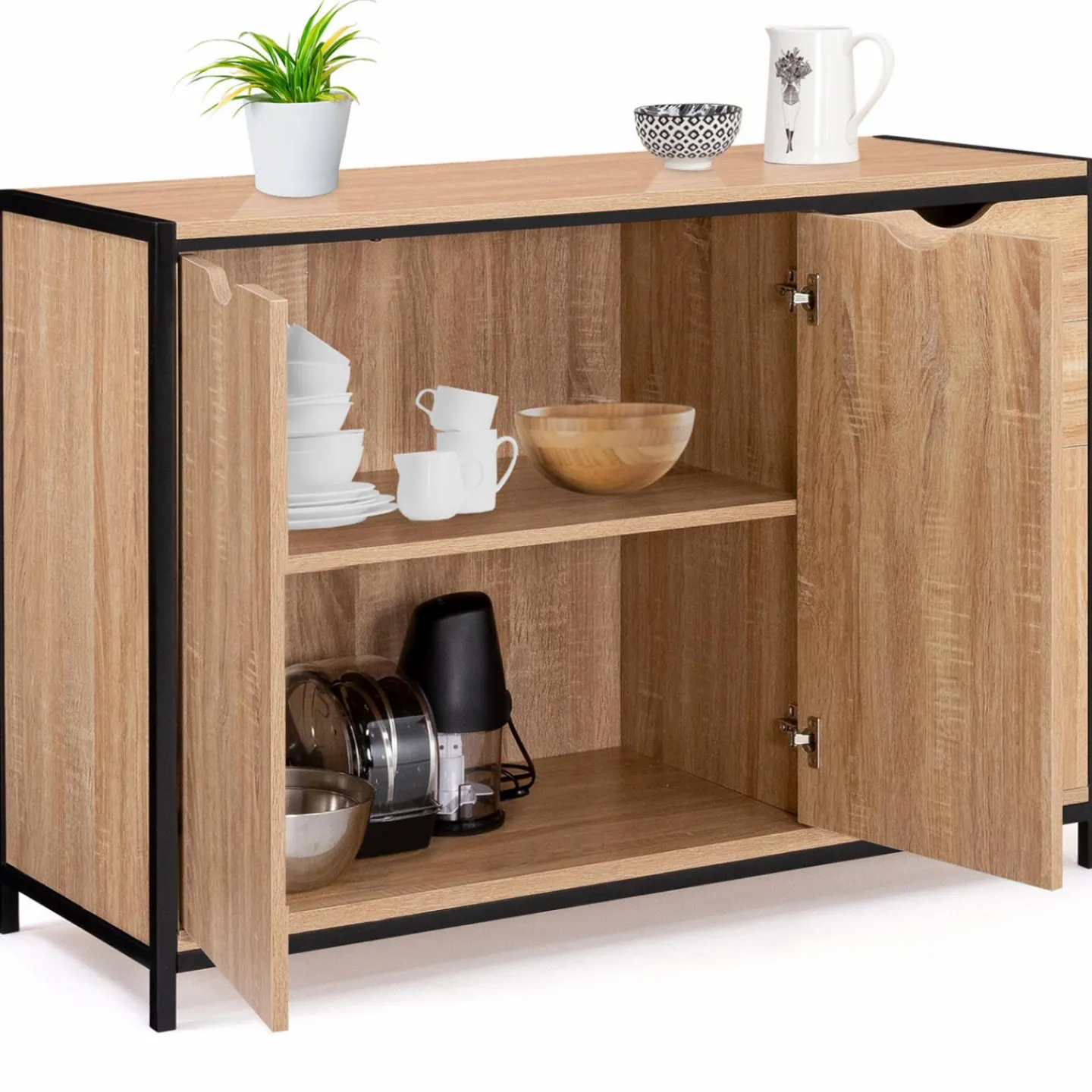 Buffet style industriel bois et métal noir 110 cm*IDMarket Discount
