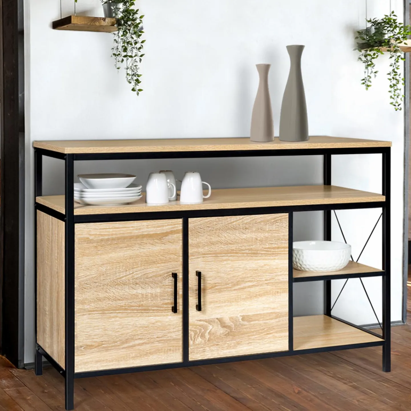 Buffet style industriel bois et métal noir 100 cm*IDMarket Sale