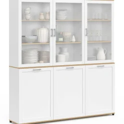 Buffet vaisselier 160 cm meuble de cuisine 6 portes blanc et bois*IDMarket Sale