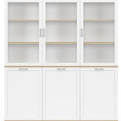 Buffet vaisselier 160 cm meuble de cuisine 6 portes blanc et bois*IDMarket Sale
