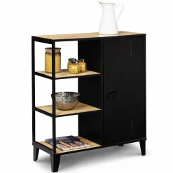 Buffet vestiaire métallique noir et plateaux bois*IDMarket