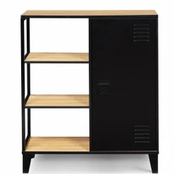 Buffet vestiaire métallique noir et plateaux bois*IDMarket