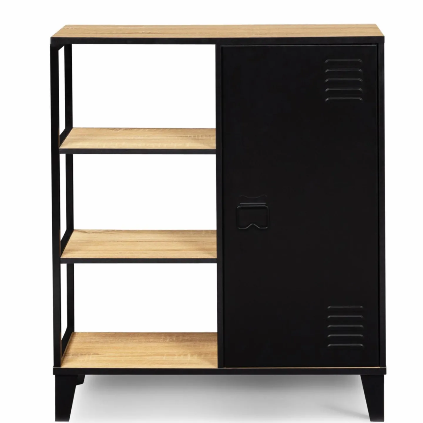 Buffet vestiaire métallique noir et plateaux bois*IDMarket