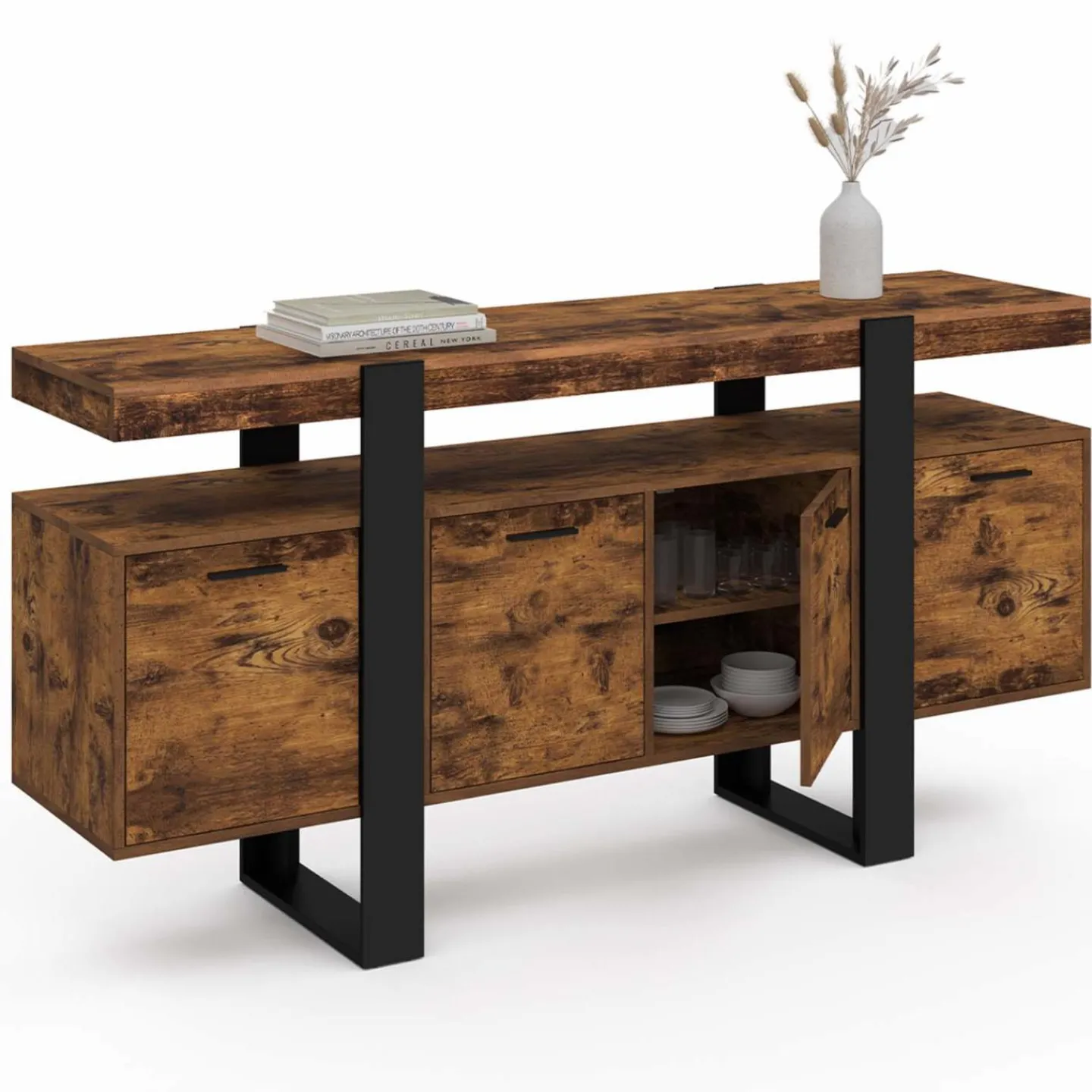 Buffet XXL 4 portes bois effet vieilli et noir 160 cm*IDMarket Sale