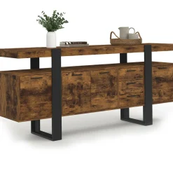 Buffet XXL bois et noir à l’effet vieilli de 180 cm avec 4 portes et 3 tiroirs*IDMarket Discount