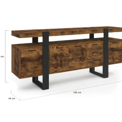 Buffet XXL bois et noir à l’effet vieilli de 180 cm avec 4 portes et 3 tiroirs*IDMarket Discount