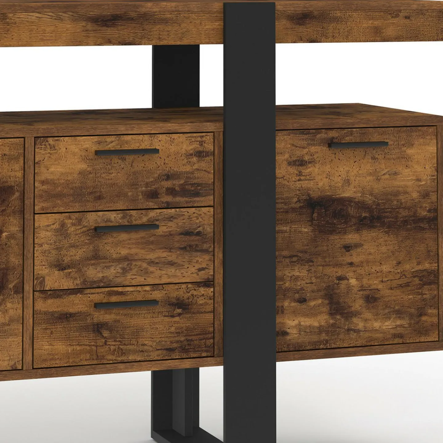 Buffet XXL bois et noir à l’effet vieilli de 180 cm avec 4 portes et 3 tiroirs*IDMarket Discount
